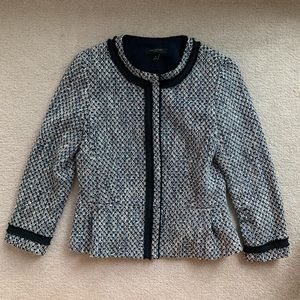 Ann Taylor Tweed Blazer Navy Blue and Multicolour